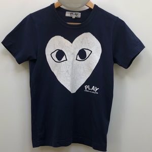 Comme des Garcons PLAY Navy Blue Heart Logo Short Sleeve Tee